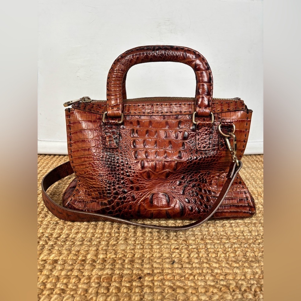 RARE Vintage Ted Baker Brown 100% Leather Crocodile Embossed Bag - Picture 6 of 16